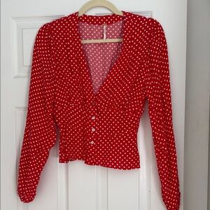 Free People Red Polka Dot Button-Front Blouse